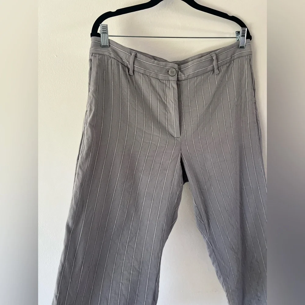 J. Jill‎ Linen Stretch Light Grey Striped Cropped Wide Leg Pants Size 14 Petite